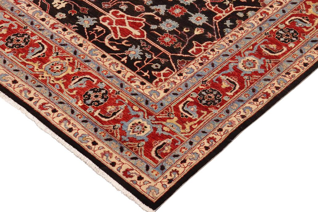 handmade Transitional Kafkaz Black Blue Hand Knotted RECTANGLE 100% WOOL area rug 10 x 14