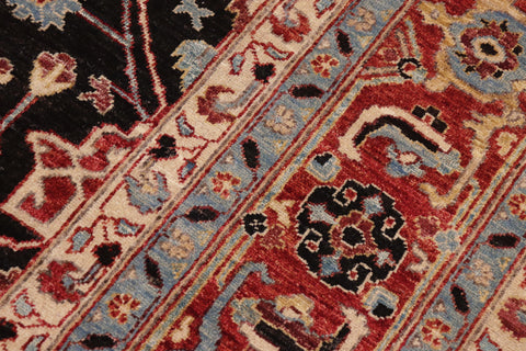 handmade Geometric Kafkaz Black Blue Hand Knotted RECTANGLE 100% WOOL area rug 10' x 14'