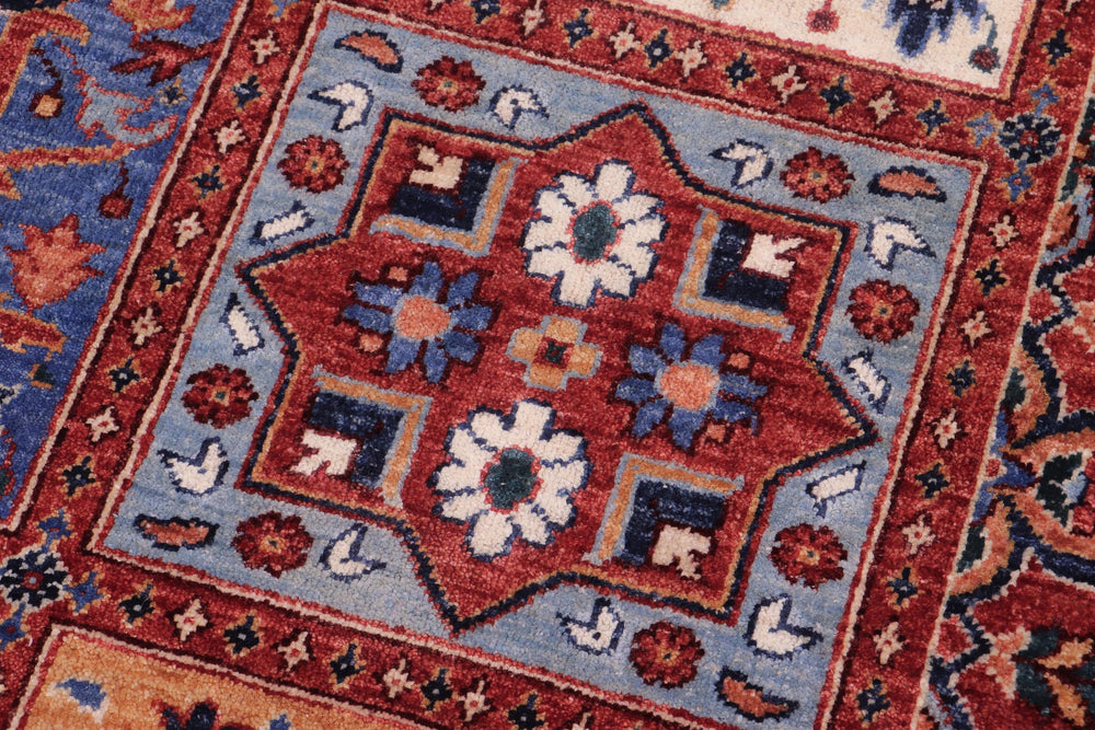 handmade Geometric Kafkaz Rust Blue Hand Knotted RECTANGLE 100% WOOL area rug 9' x 12'