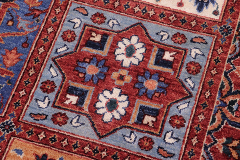 handmade Geometric Kafkaz Rust Blue Hand Knotted RECTANGLE 100% WOOL area rug 9' x 12'