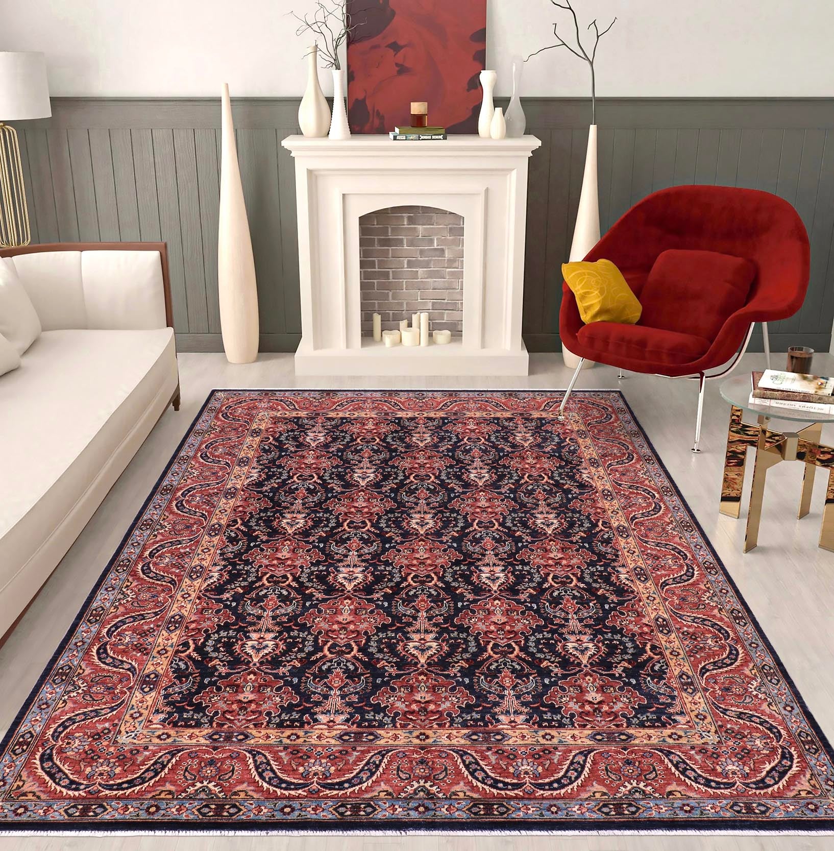 handmade Transitional Kafkaz Blue Red Hand Knotted RECTANGLE 100% WOOL area rug 8' x 10'