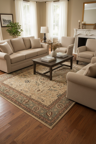 handmade Traditional  Lt. Tan Lt. Green Hand Knotted RECTANGLE 100% WOOL area rug 8' x 10'