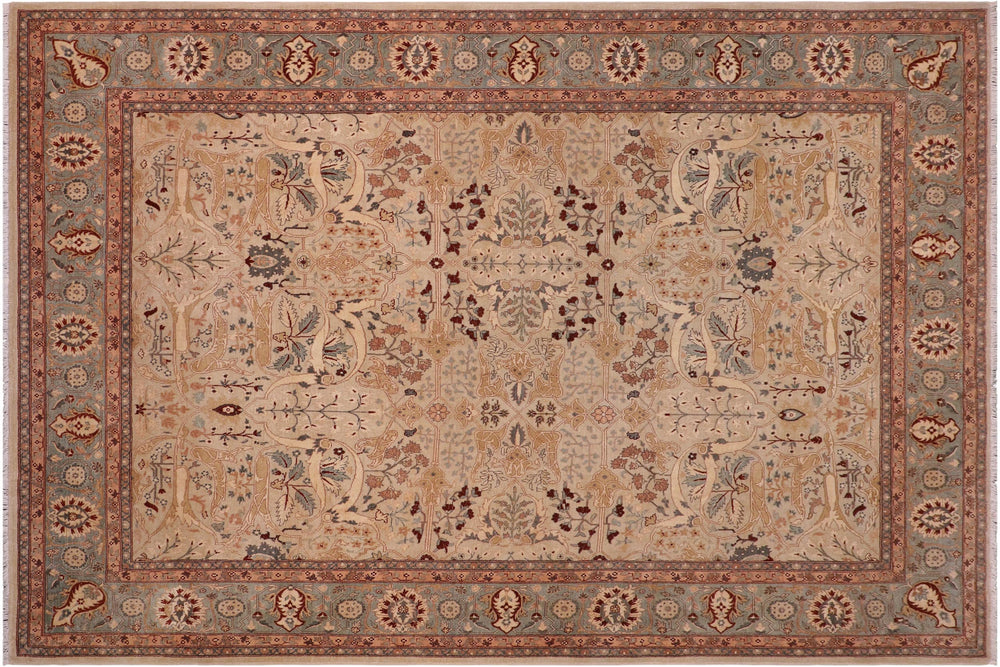 handmade Traditional  Lt. Tan Lt. Green Hand Knotted RECTANGLE 100% WOOL area rug 8' x 10'