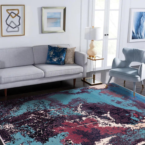 handmade Modern Abstract Lt. Blue Ivory Hand Knotted RECTANGLE WOOL&SILK area rug 8' x 10'