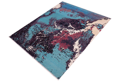 handmade Modern Abstract Lt. Blue Ivory Hand Knotted RECTANGLE WOOL&SILK area rug 8' x 10'