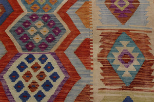 handmade Geometric Kilim Rust Beige Hand-Woven RECTANGLE 100% WOOL area rug 8 x 10