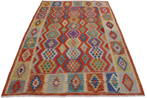 handmade Geometric Kilim Rust Beige Hand-Woven RECTANGLE 100% WOOL area rug 8 x 10