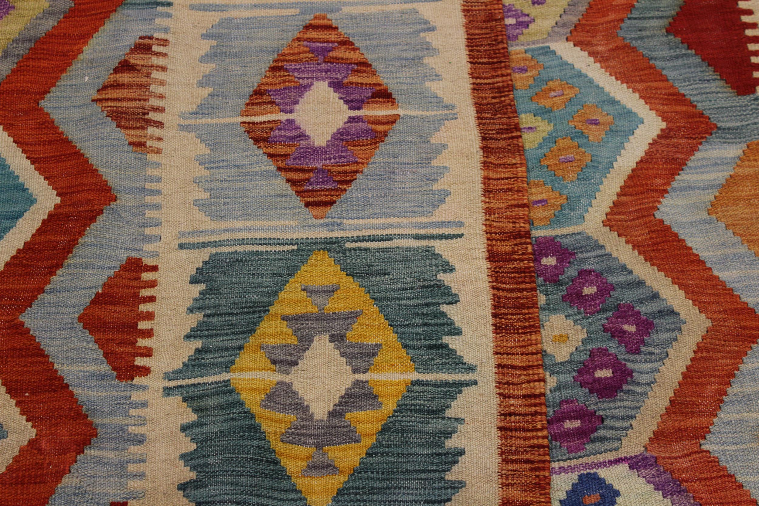 handmade Geometric Kilim Rust Beige Hand-Woven RECTANGLE 100% WOOL area rug 8 x 10