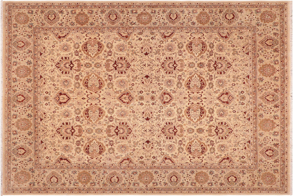 handmade Transitional Lahore Beige Gold Hand Knotted RECTANGLE 100% WOOL area rug 8' x 10'
