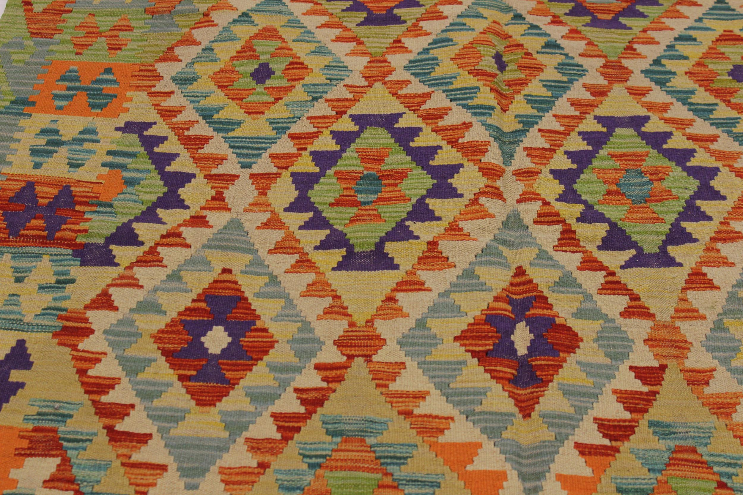 handmade Geometric Kilim Beige Rust Hand-Woven RECTANGLE 100% WOOL area rug 5 x 8