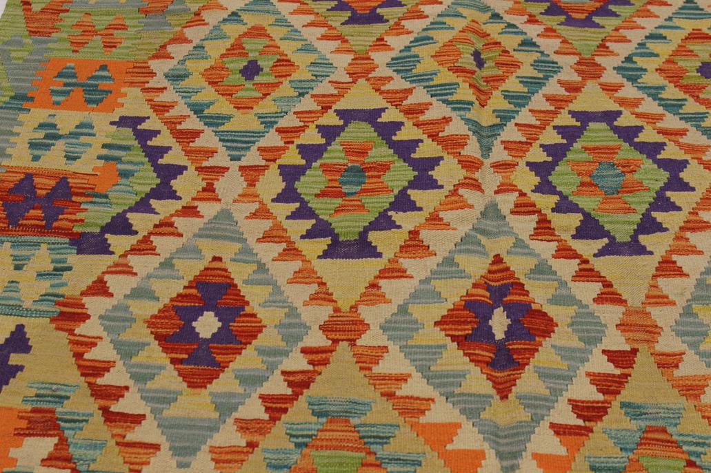 Flat Weave Kilim Antique Navaho Vintage handmade Geometric Kilim Beige Rust Hand-Woven Rectangle 100% Wool Area Rug 5x8 