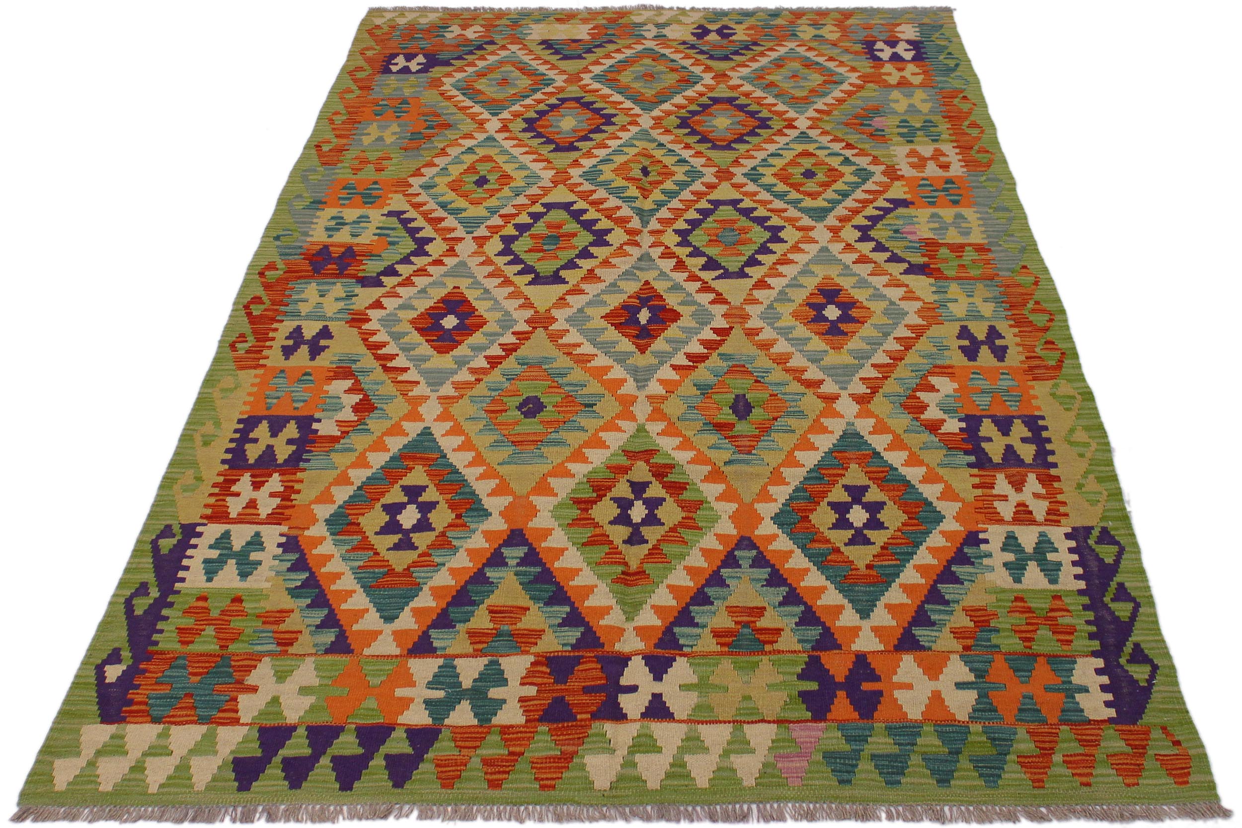 handmade Geometric Kilim Beige Rust Hand-Woven RECTANGLE 100% WOOL area rug 5 x 8
