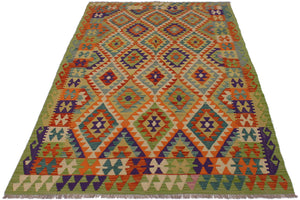 handmade Geometric Kilim Beige Rust Hand-Woven RECTANGLE 100% WOOL area rug 5 x 8