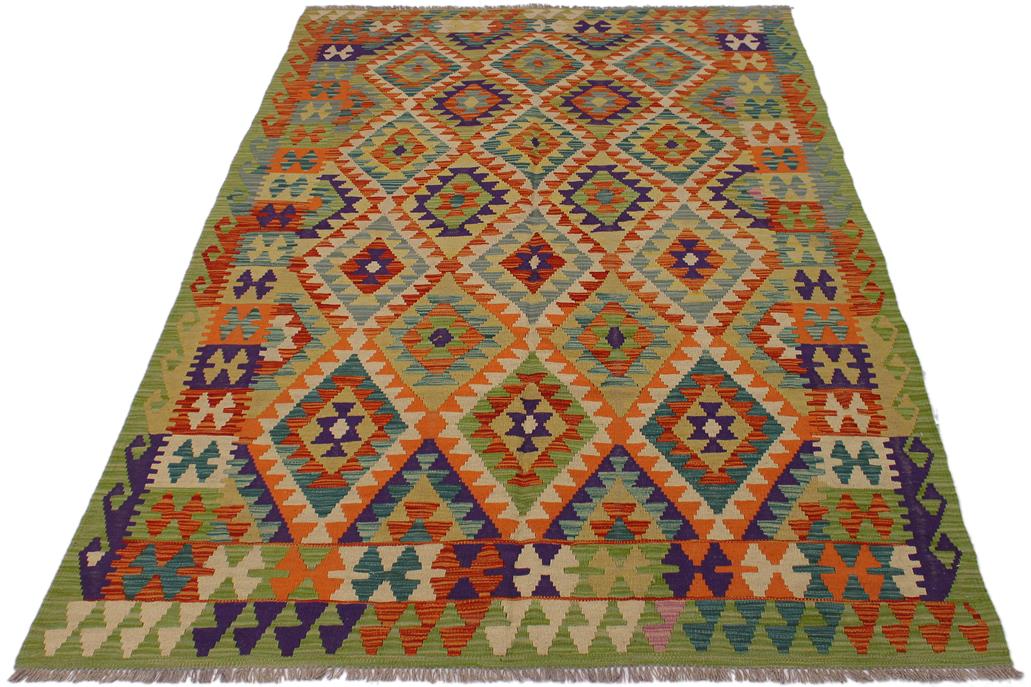 Flat Weave Kilim Antique Navaho Vintage handmade Geometric Kilim Beige Rust Hand-Woven Rectangle 100% Wool Area Rug 5x8 