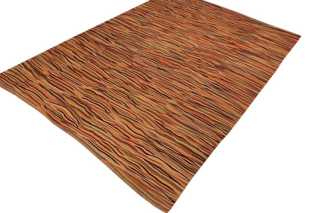 Flat Weave Kilim Antique Navaho Vintage handmade Modern Kilim Beige Brown Hand-Woven Rectangle 100% Wool Area Rug 10x14 