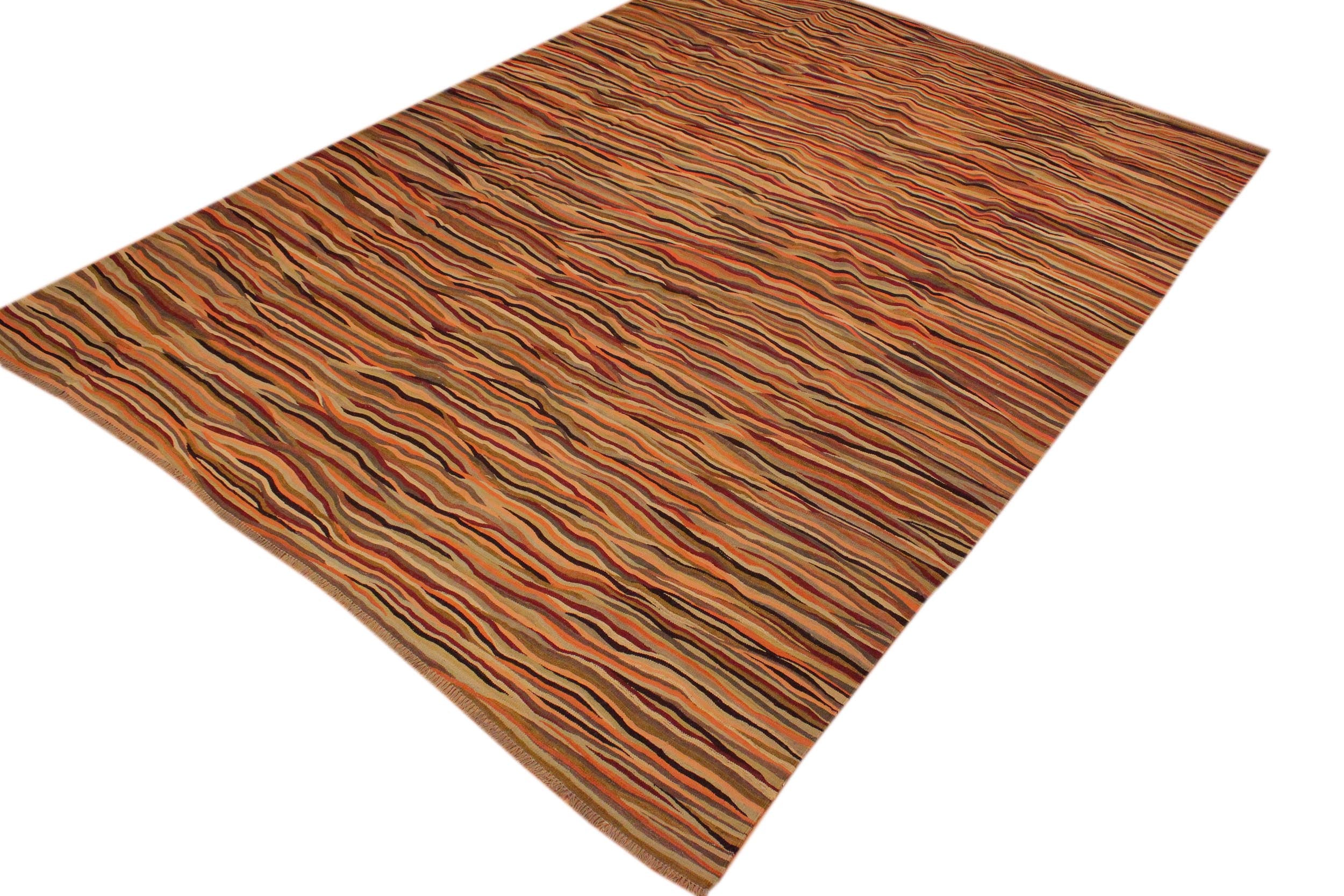 handmade Modern Kilim Beige Brown Hand-Woven RECTANGLE 100% WOOL area rug 10x14