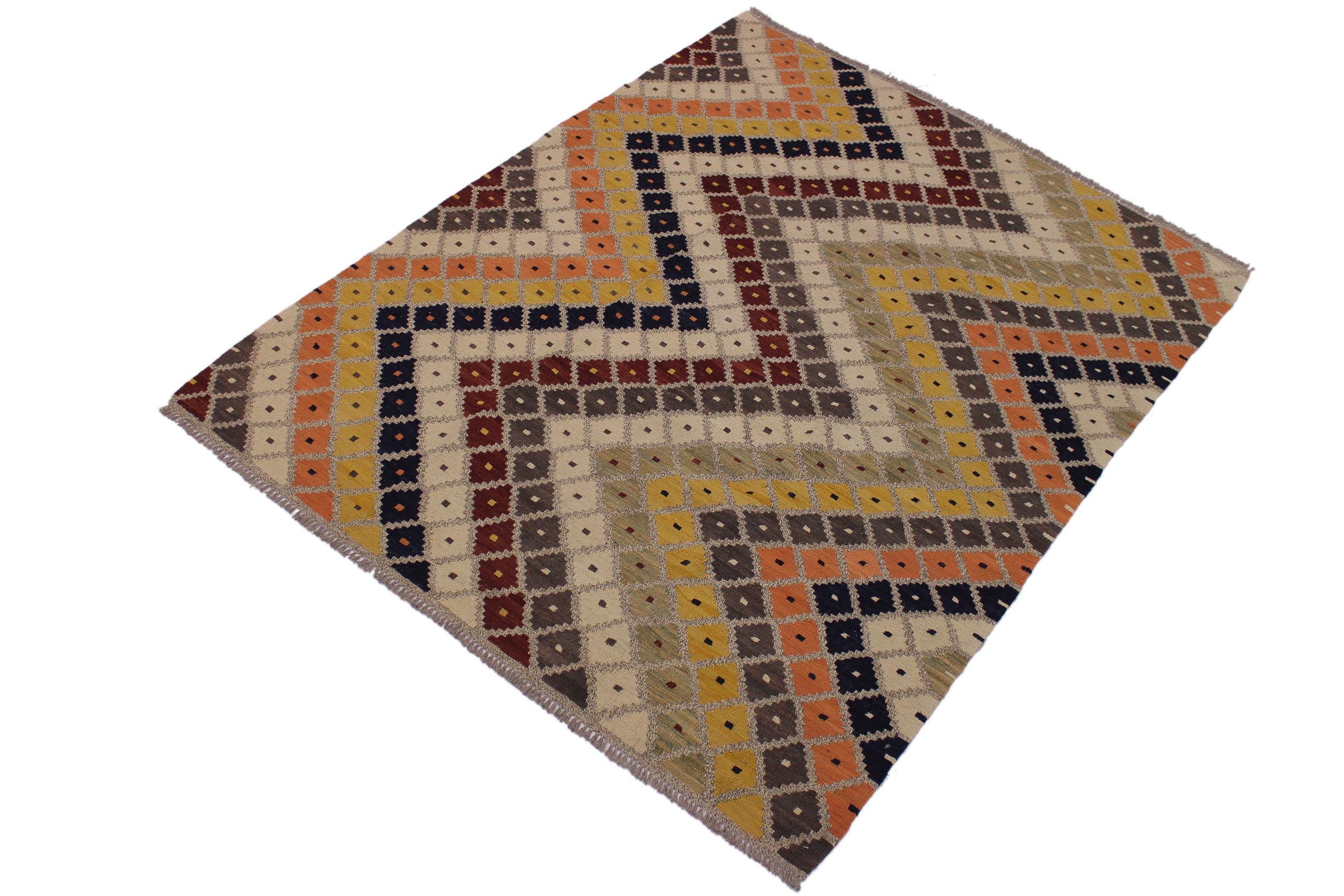 handmade Modern Kilim Gray Beige Hand-Woven RECTANGLE 100% WOOL area rug 5x7