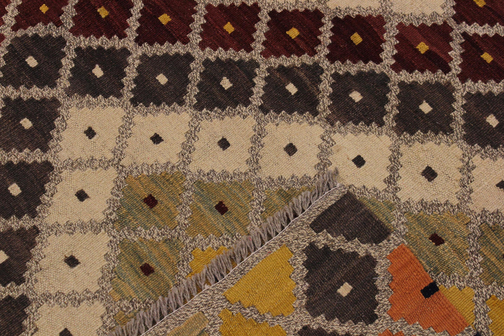 handmade Modern Kilim Gray Beige Hand-Woven RECTANGLE 100% WOOL area rug 5x7