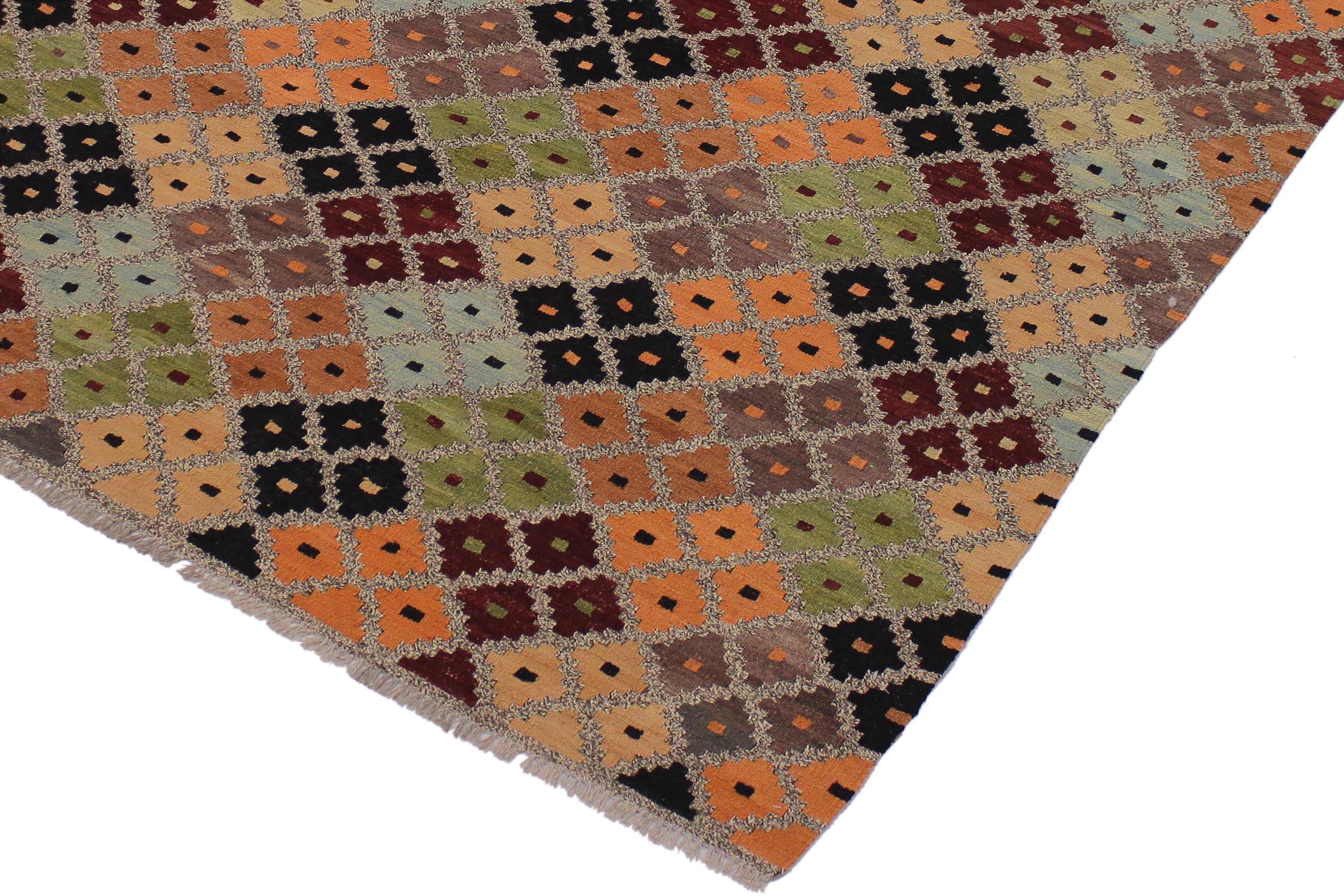 handmade Modern Kilim Gray Black Hand-Woven RECTANGLE 100% WOOL area rug 5 x 6