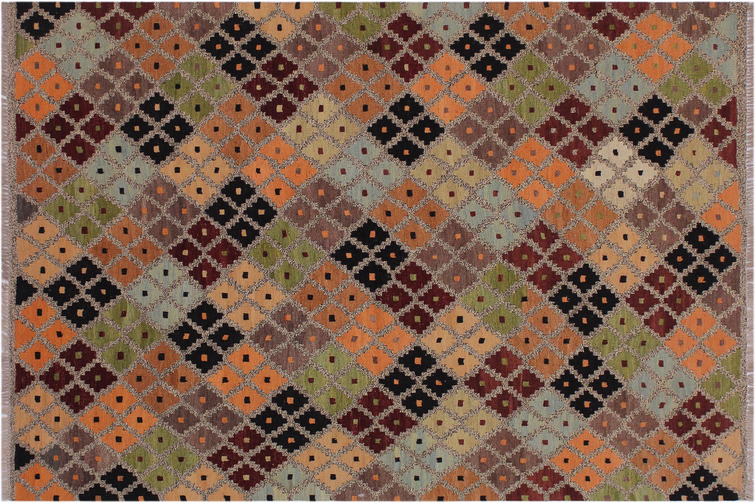 handmade Modern Kilim Gray Black Hand-Woven RECTANGLE 100% WOOL area rug 5 x 6