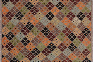 5x6 hand woven Turkish Modern Kilim wool rug in gray and black - Turkish Eclectic Keisha