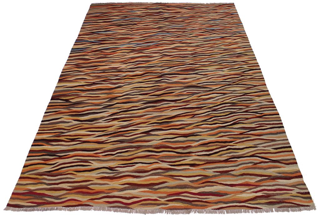 Flat Weave Kilim Antique Navaho Vintage handmade Modern Kilim Beige Red Hand-Woven Rectangle 100% Wool Area Rug 8x10 