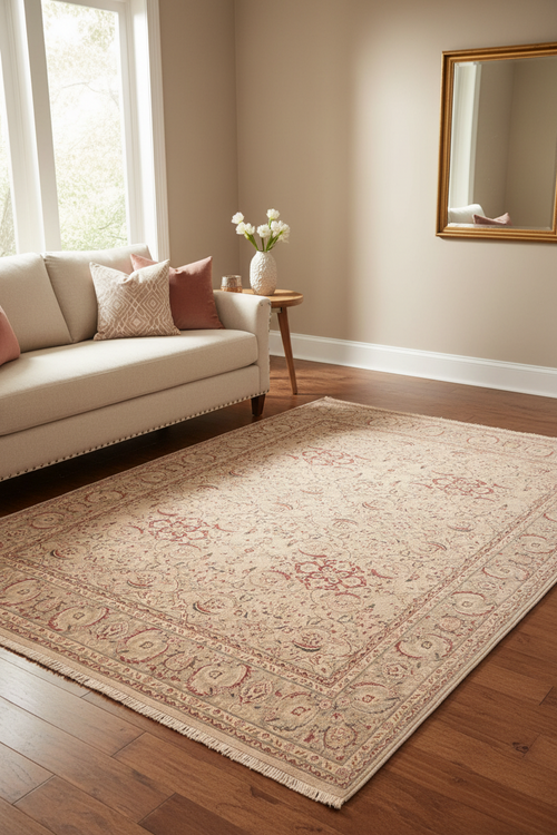 handmade Transitional Kashan Tan Gray Hand Knotted RECTANGLE 100% WOOL area rug 8' x 10'
