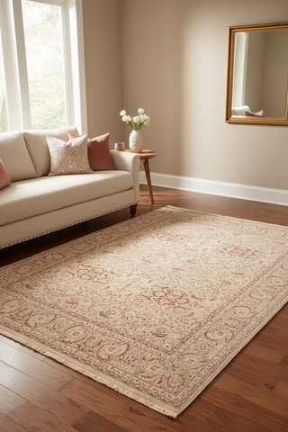 handmade Transitional Kashan Tan Gray Hand Knotted RECTANGLE 100% WOOL area rug 8' x 10'