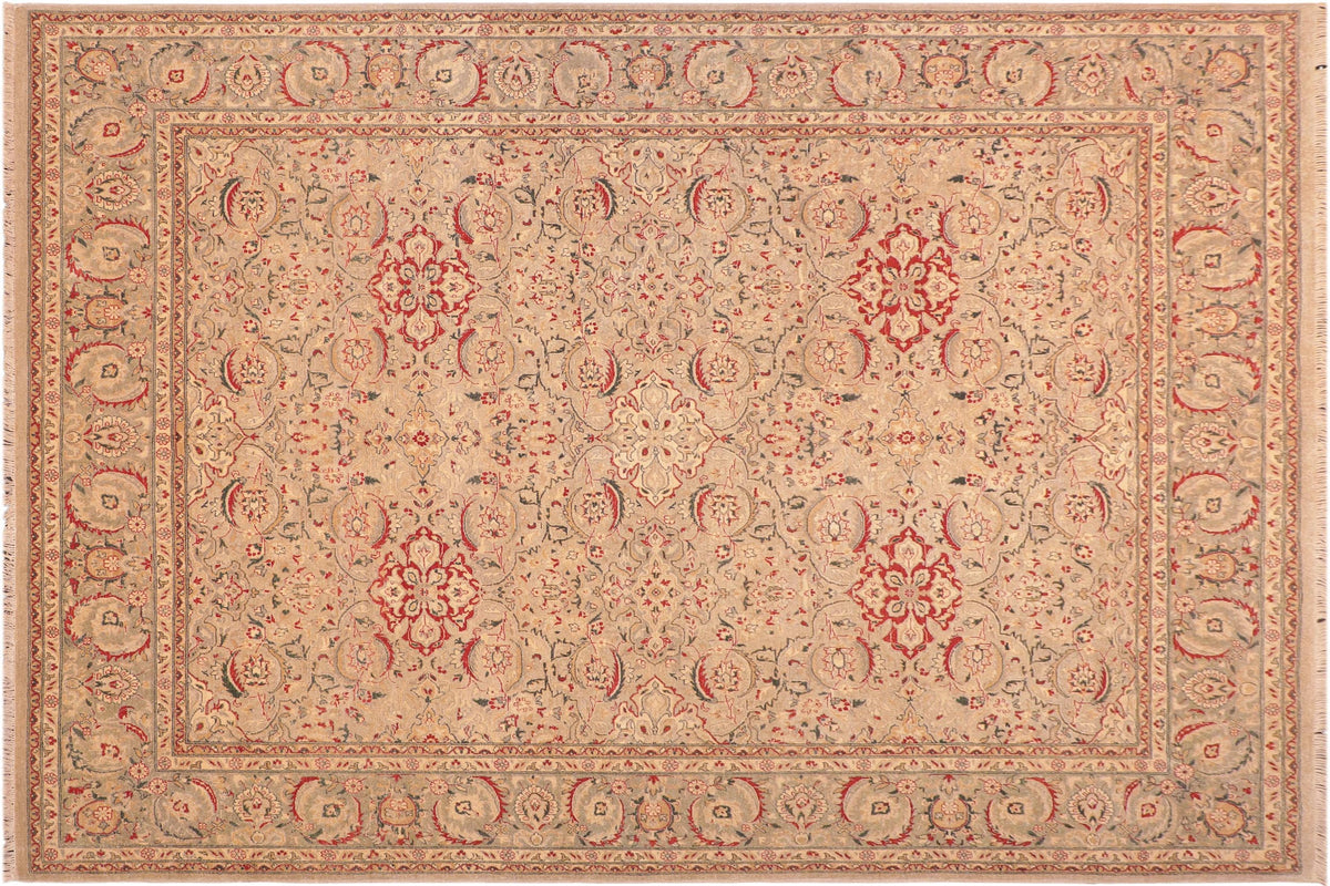 8x10 hand knotted Persian rug in tan and gray - Kashan Istanbul Violet