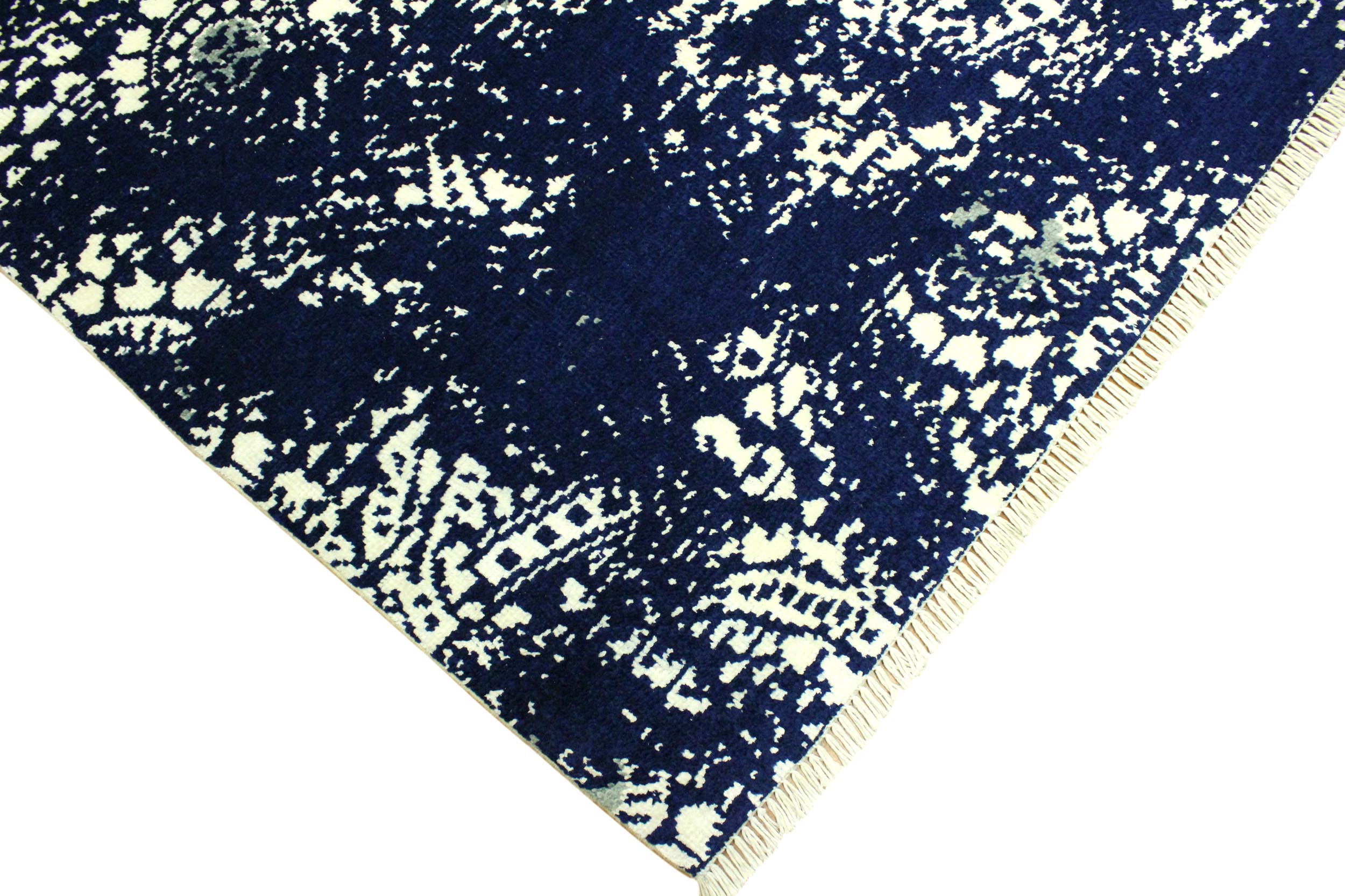 handmade Modern Abstract Blue Ivory Hand Knotted RECTANGLE WOOL&SILK area rug 4' x 6'