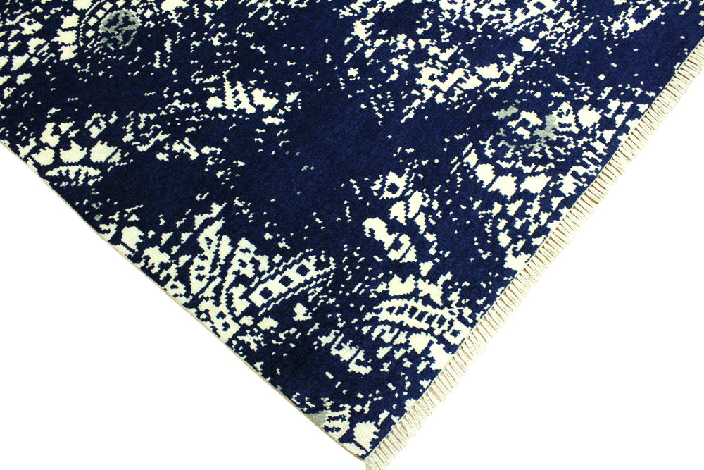 handmade Modern Abstract Blue Ivory Hand Knotted RECTANGLE WOOL&SILK area rug 4' x 6'