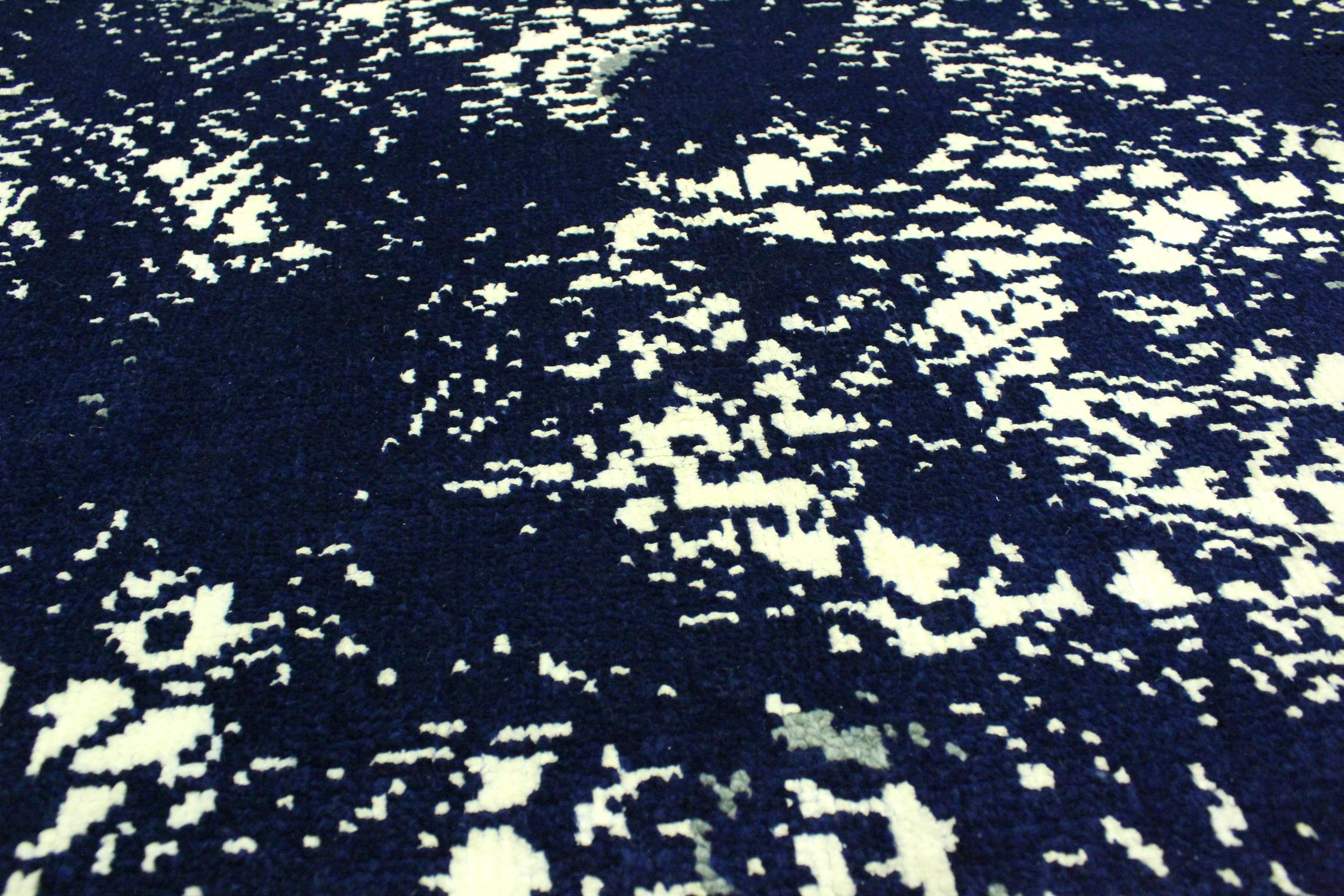 handmade Modern Abstract Blue Ivory Hand Knotted RECTANGLE WOOL&SILK area rug 4' x 6'