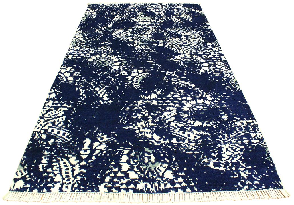 handmade Modern Abstract Blue Ivory Hand Knotted RECTANGLE WOOL&SILK area rug 4 x 6