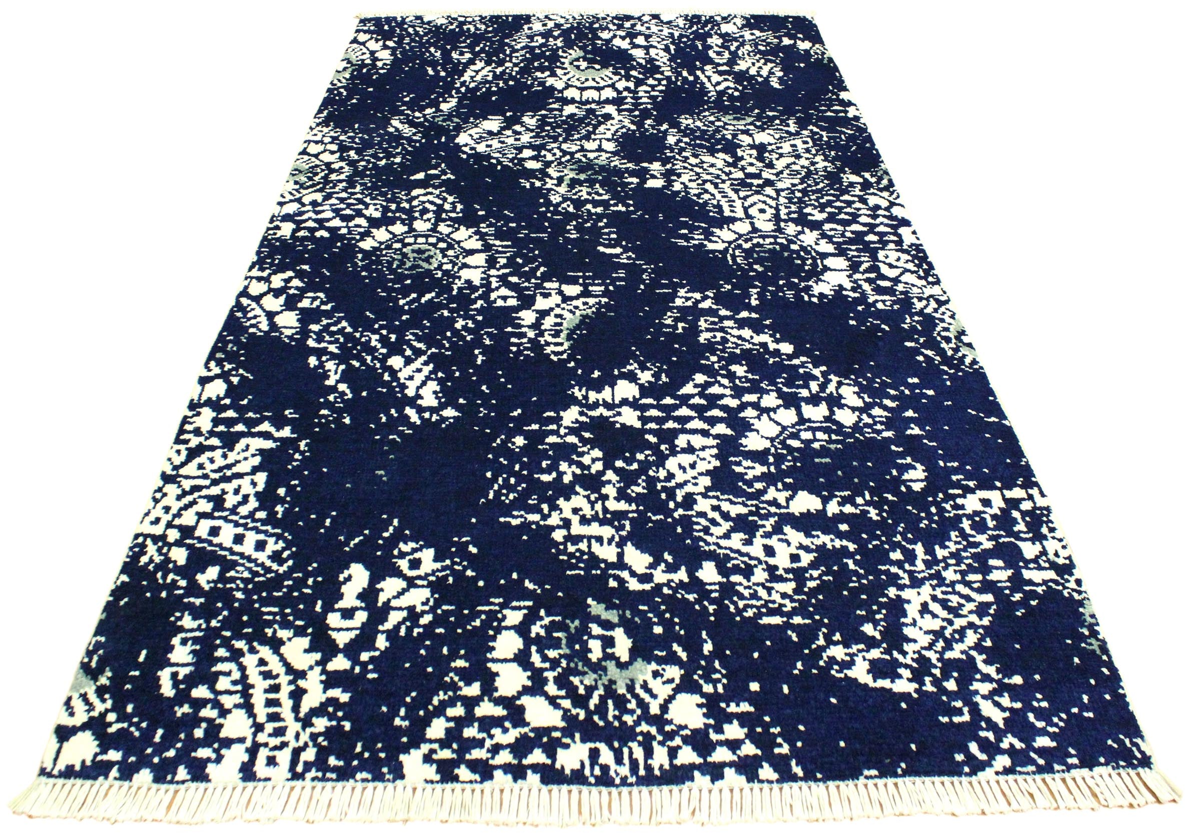 handmade Modern Abstract Blue Ivory Hand Knotted RECTANGLE WOOL&SILK area rug 4' x 6'