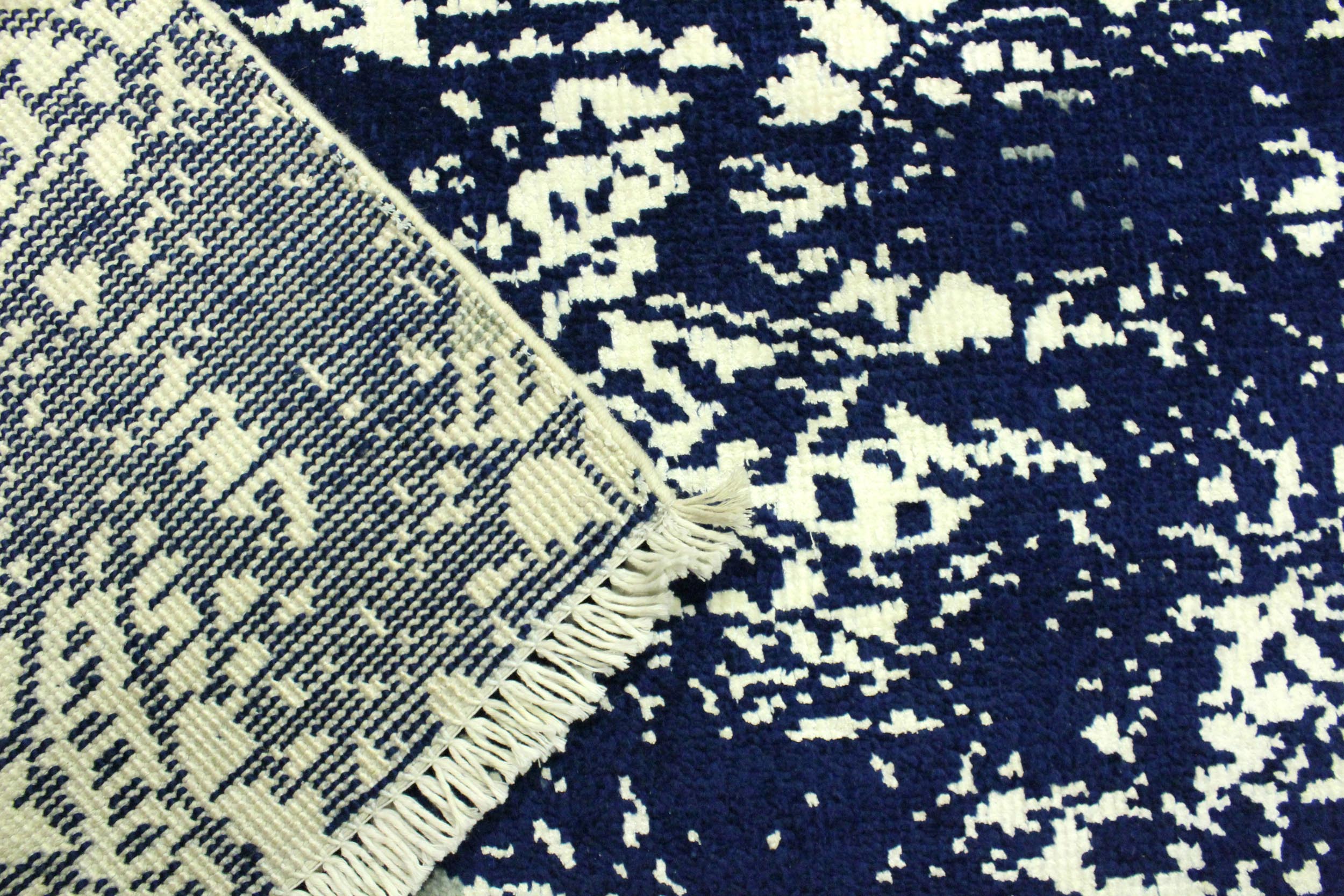 handmade Modern Abstract Blue Ivory Hand Knotted RECTANGLE WOOL&SILK area rug 4' x 6'