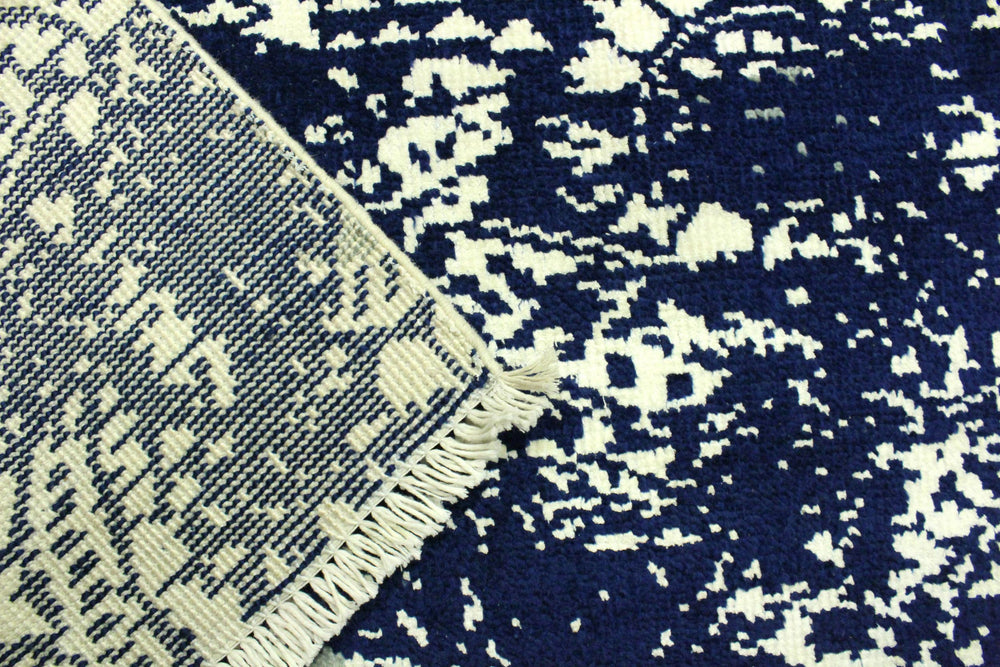 handmade Modern Abstract Blue Ivory Hand Knotted RECTANGLE WOOL&SILK area rug 4' x 6'
