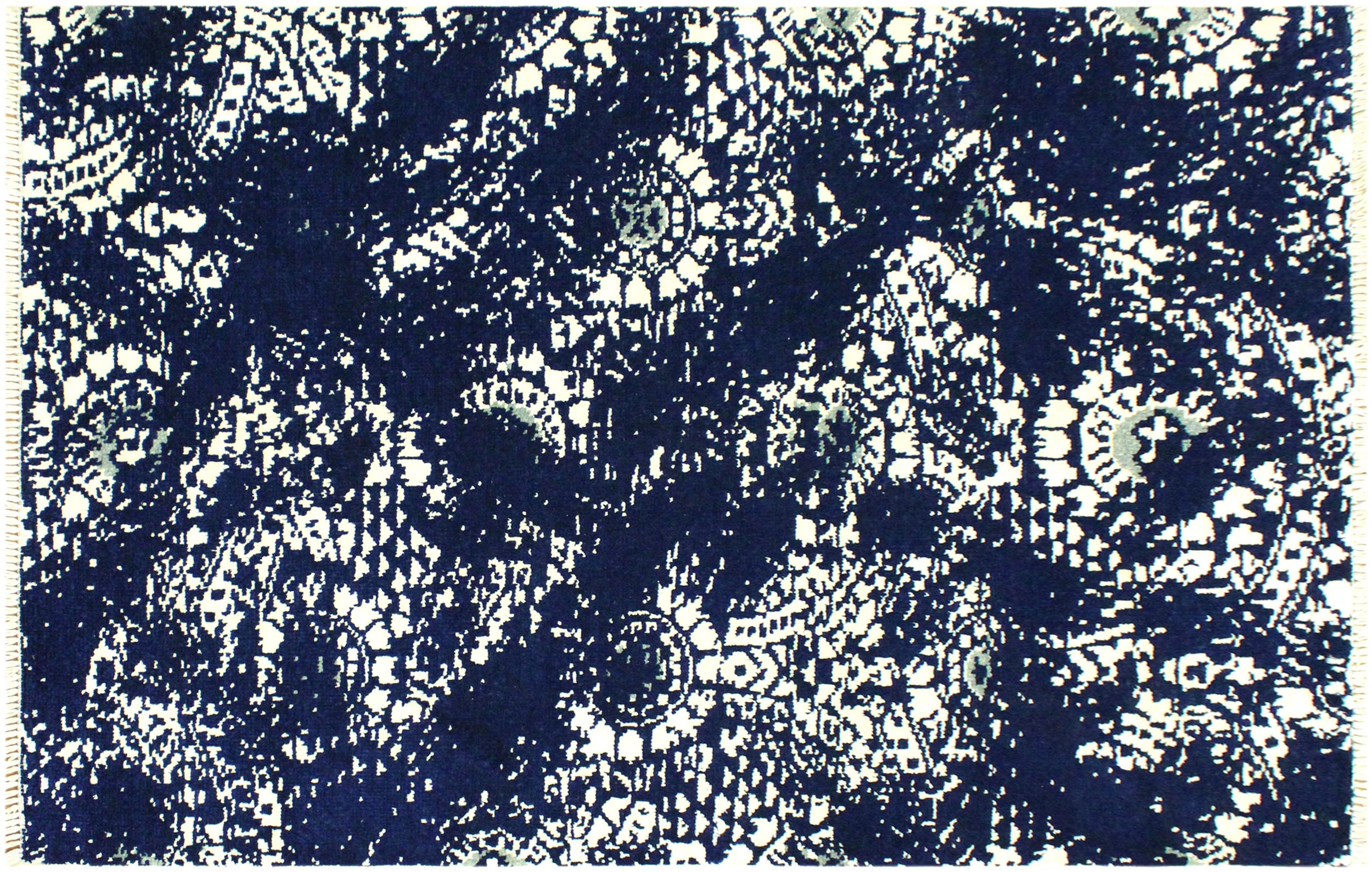 handmade Modern Abstract Blue Ivory Hand Knotted RECTANGLE WOOL&SILK area rug 4' x 6'
