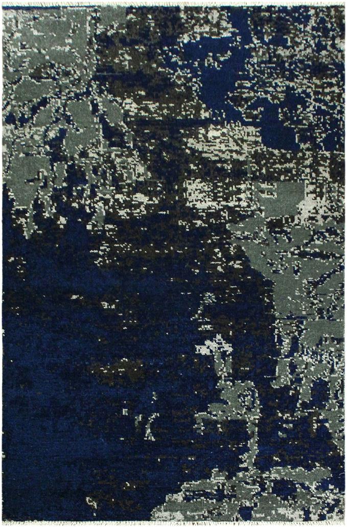 handmade Modern Abstract Blue Ivory Hand Knotted RECTANGLE WOOL&SILK area rug 4 x 6
