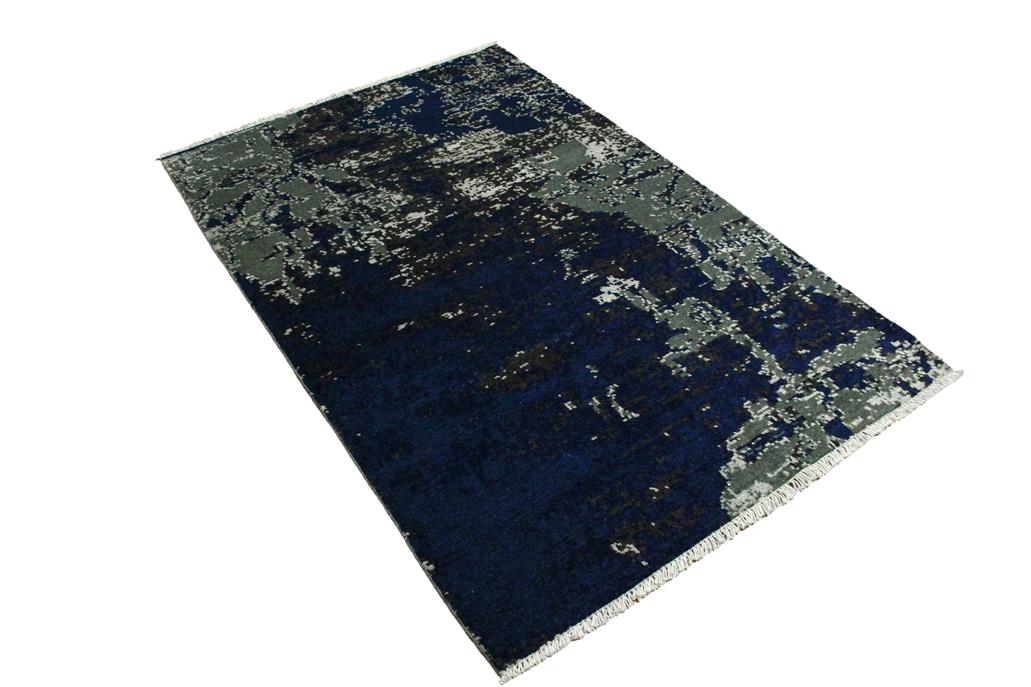 handmade Modern Abstract Blue Ivory Hand Knotted RECTANGLE WOOL&SILK area rug 4 x 6