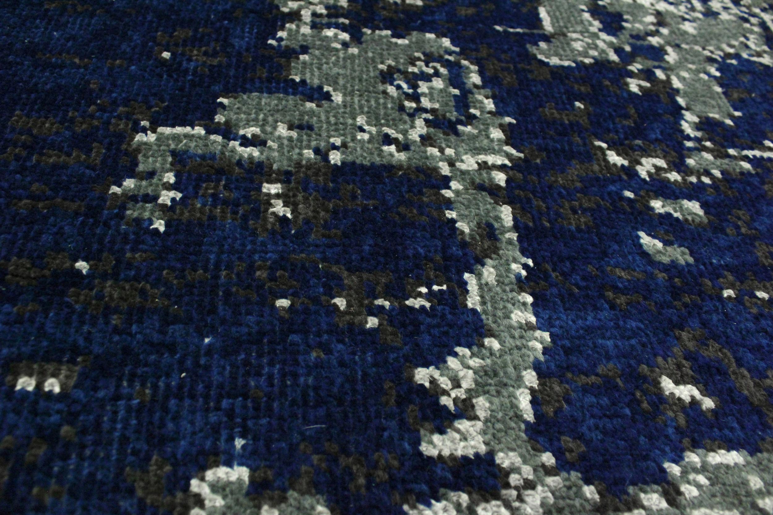 handmade Modern Abstract Blue Ivory Hand Knotted RECTANGLE WOOL&SILK area rug 4' x 6'