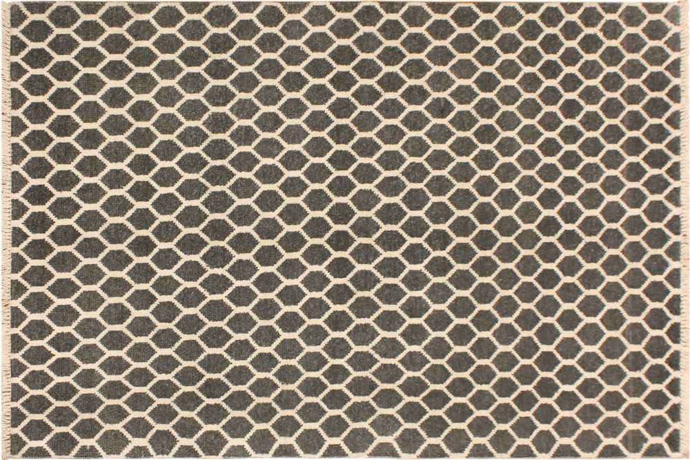 handmade Modern Ailsa Gray Ivory Hand Knotted RECTANGLE WOOL&VISCOU area rug 4' x 6'