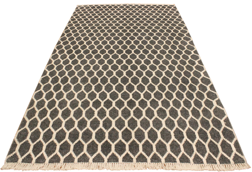 handmade Modern Ailsa Gray Ivory Hand Knotted RECTANGLE WOOL&VISCOU area rug 4' x 6'