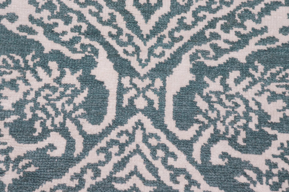 handmade Modern Round Kafkaz Green Ivory Hand Knotted ROUND WOOL&SILK area rug 6' x 6'
