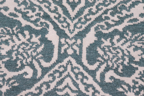 handmade Modern Round Kafkaz Green Ivory Hand Knotted ROUND WOOL&SILK area rug 6' x 6'