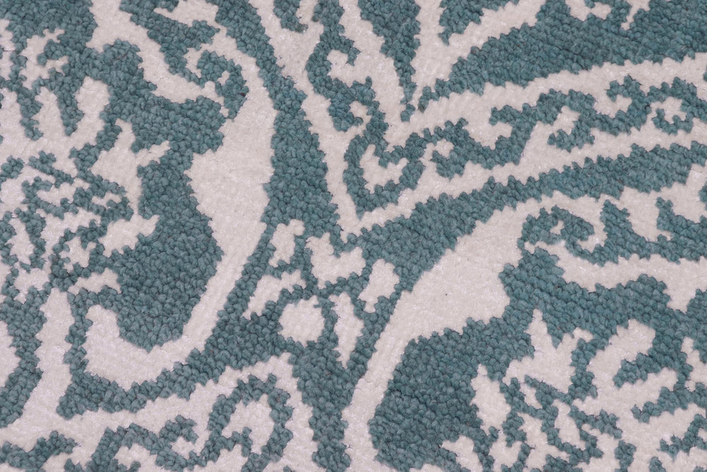 handmade Modern Round Kafkaz Green Ivory Hand Knotted ROUND WOOL&SILK area rug 6' x 6'