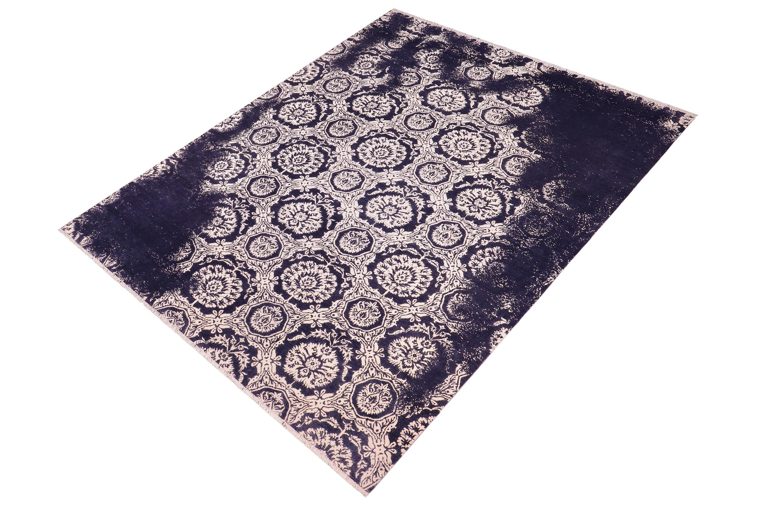 handmade Modern Abstract Blue Beige Hand Knotted RECTANGLE WOOL&SILK area rug 9' x 12'