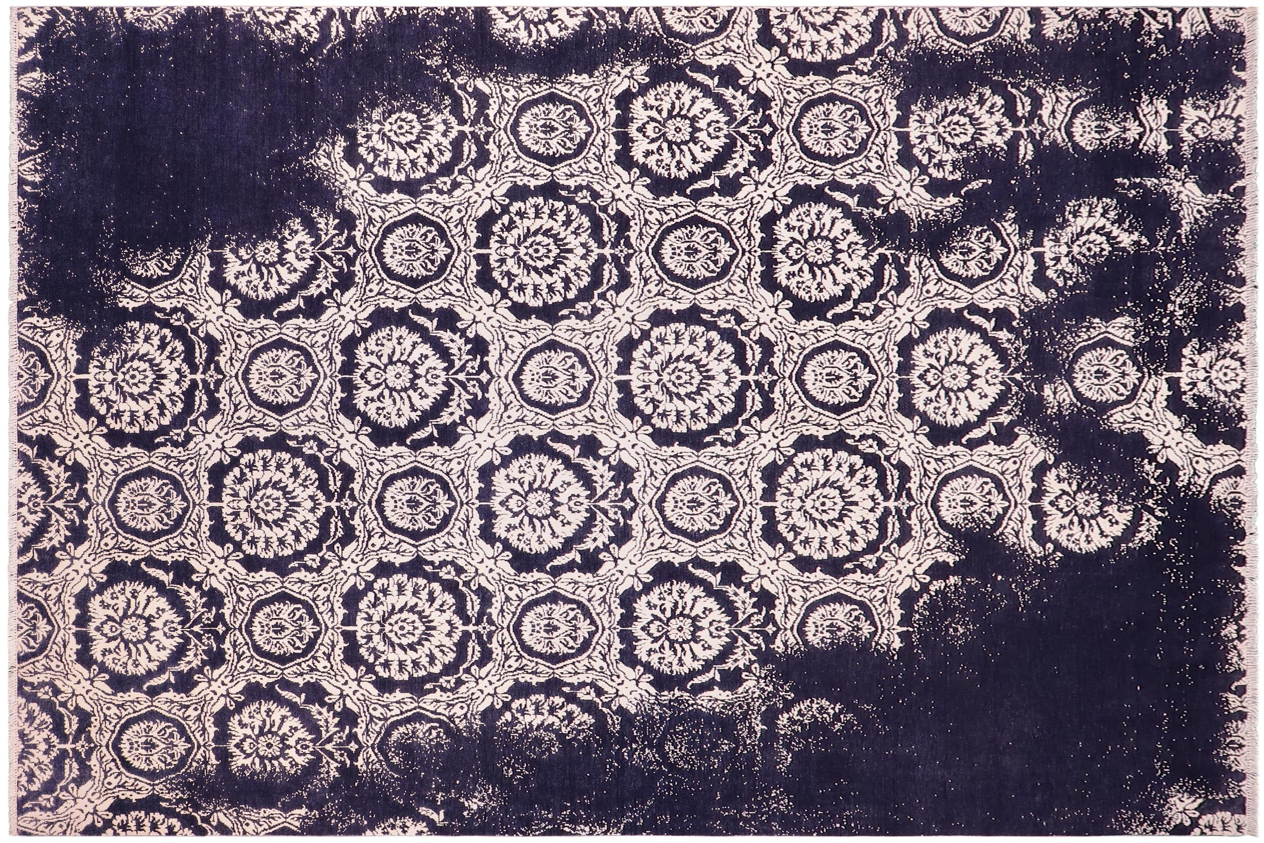 handmade Modern Abstract Blue Beige Hand Knotted RECTANGLE WOOL&SILK area rug 9' x 12'
