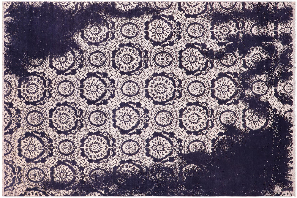 handmade Modern Abstract Blue Beige Hand Knotted RECTANGLE WOOL&SILK area rug 9' x 12'