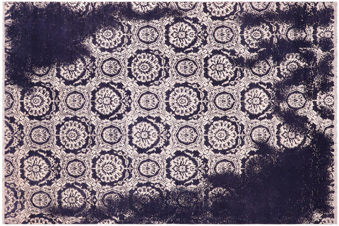 handmade Modern Abstract Blue Beige Hand Knotted RECTANGLE WOOL&SILK area rug 9' x 12'