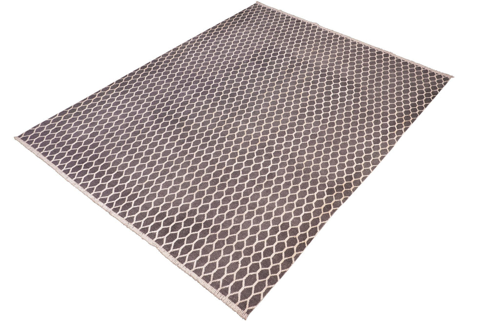 handmade Modern Ailsa Gray Beige Hand Knotted RECTANGLE WOOL&VISCOU area rug 8' x 10'